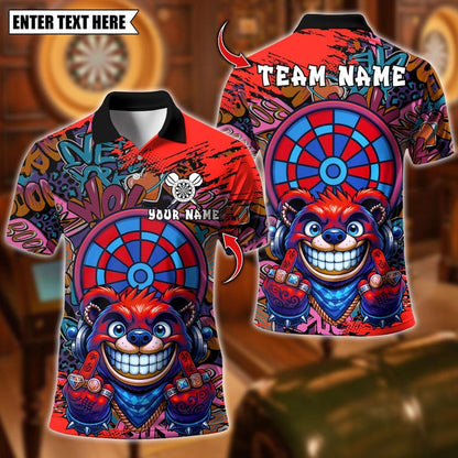 Personalized Name Dart Polo Shirt, Darts Gangster Bear Design ,Custom Team Shirt for Men, Gift for Darts Players