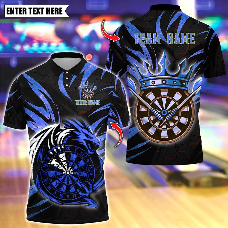 Personalized Name Dart Polo Shirt, Premium Dragon Darts Design ,Custom Team Shirt for Men, Gift for Darts Players