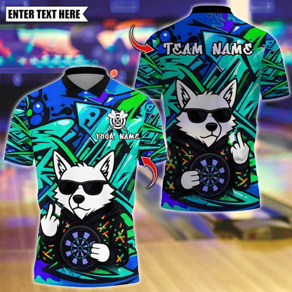 Personalized Name Dart Polo Shirt, Darts Wolf Graffiti Style Design ,Custom Team Shirt for Men, Gift for Darts Players