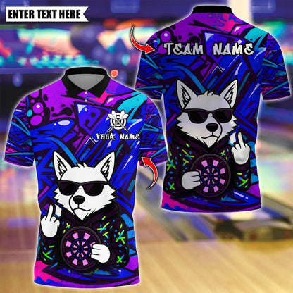 Personalized Name Dart Polo Shirt, Darts Wolf Graffiti Style Design ,Custom Team Shirt for Men, Gift for Darts Players