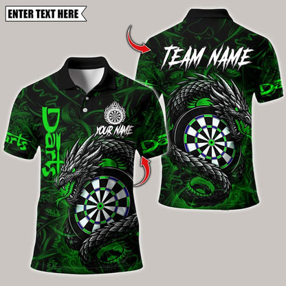 Personalized Name Dart Polo Shirt, Darts Custom Black And Blue Flame Dragon Design ,Custom Team Shirt for Men, Gift for Darts Players