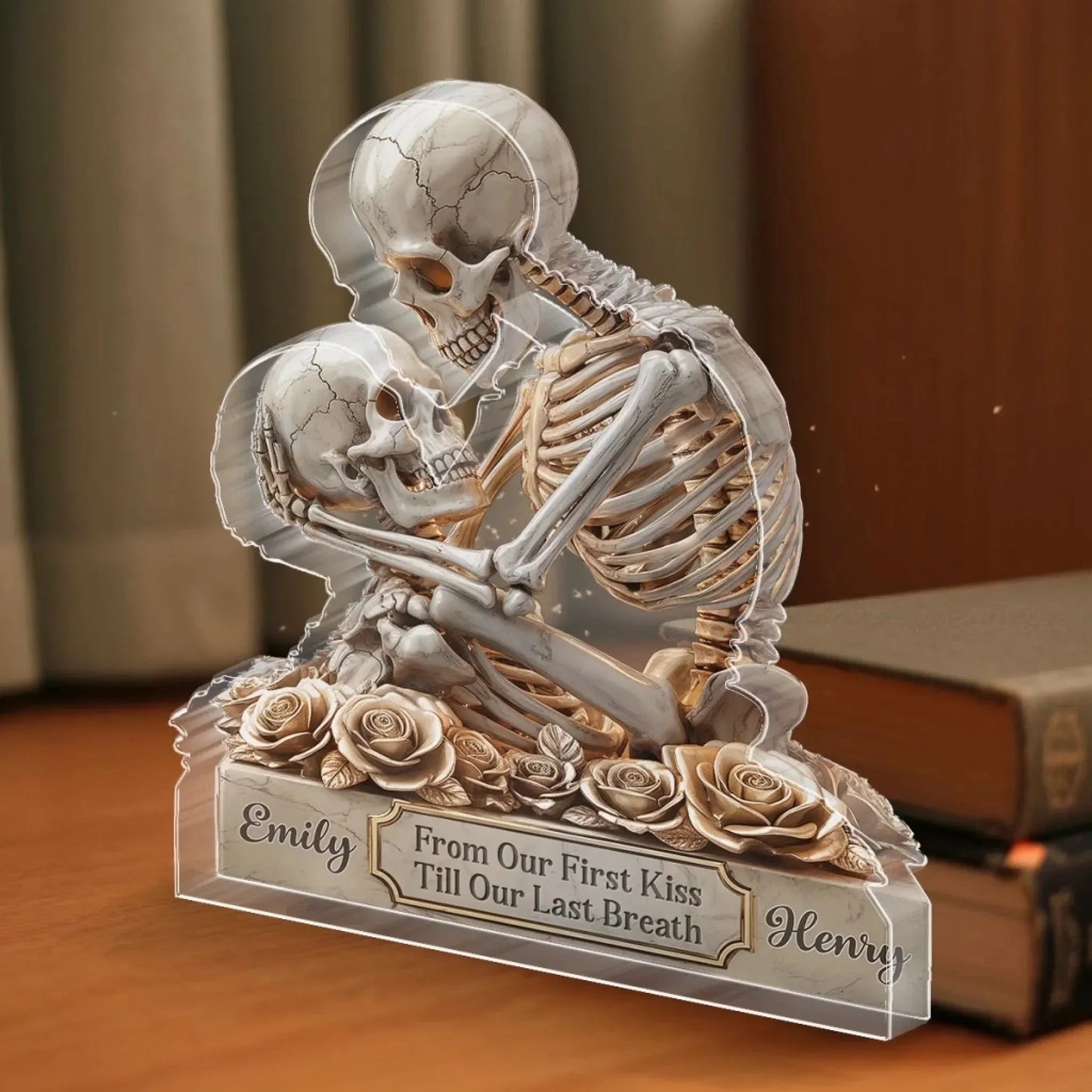 Custom Gothic Skeleton Acrylic Plaque - Personalized Anniversary Wedding Gifts For Husband And Wife, Him And Her - Bone To Be Yours
