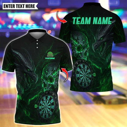 Personalized Name Dart Polo Shirt, Dark Vibes Mystery Skull Design ,Custom Team Shirt for Men, Gift for Darts Players