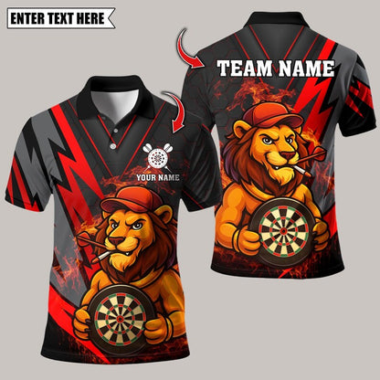 Personalized Name Dart Polo Shirt, Darts Lion Design ,Custom Team Shirt for Men, Gift for Darts Players