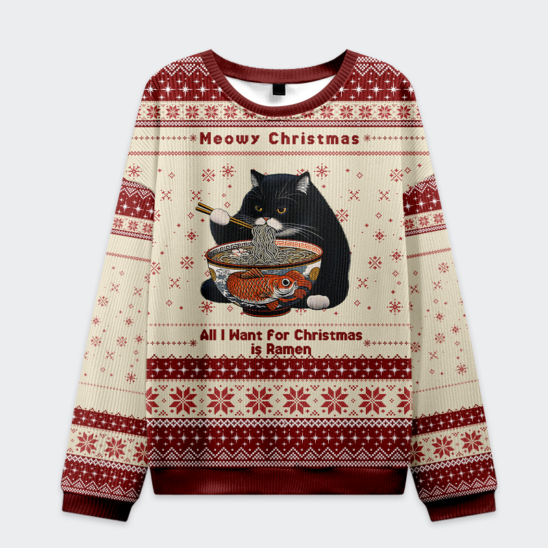 Meowy Christmas Ramen Christmas Ugly Sweatshirt