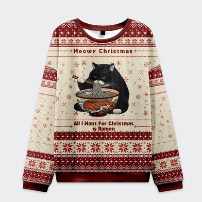 Meowy Christmas Ramen Christmas Ugly Sweatshirt