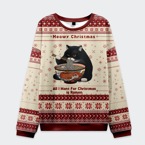 Meowy Christmas Ramen Christmas Ugly Sweatshirt