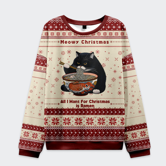 Meowy Christmas Ramen Christmas Ugly Sweatshirt