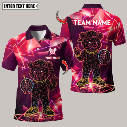 Personalized Name Dart Polo Shirt, Bulldog Fire Flames Multicolor Options Design ,Custom Team Shirt for Men, Gift for Darts Players