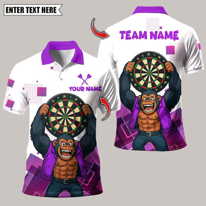 Personalized Name Dart Polo Shirt, Gorilla King Rebel Attitude Multicolor Design ,Custom Team Shirt for Men, Gift for Darts Players