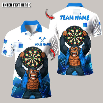 Personalized Name Dart Polo Shirt, Gorilla King Rebel Attitude Multicolor Design ,Custom Team Shirt for Men, Gift for Darts Players
