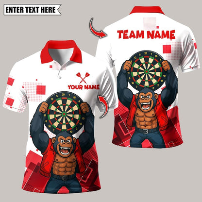 Personalized Name Dart Polo Shirt, Gorilla King Rebel Attitude Multicolor Design ,Custom Team Shirt for Men, Gift for Darts Players