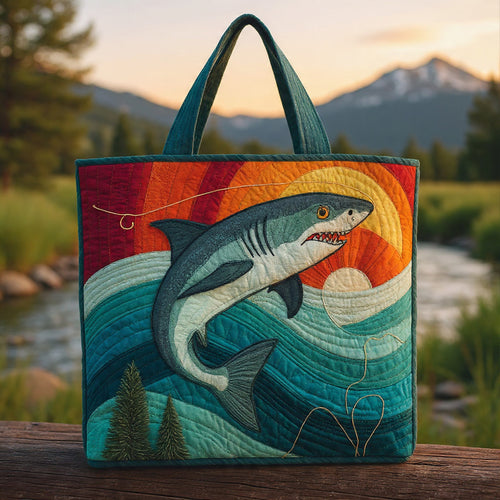 Sunset Waves Shark Quilted Tote Bag