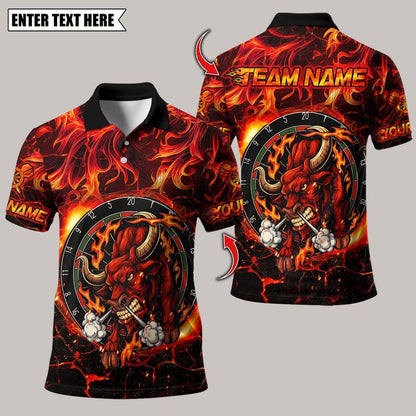 Personalized Name Dart Polo Shirt, Darts Fire Red Bull Design ,Custom Team Shirt for Men, Gift for Darts Players