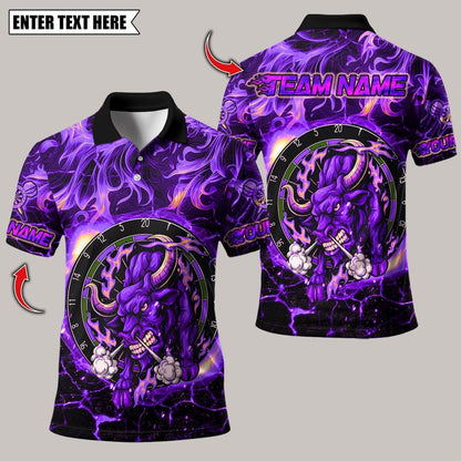 Personalized Name Dart Polo Shirt, Darts Fire Red Bull Design ,Custom Team Shirt for Men, Gift for Darts Players