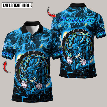 Personalized Name Dart Polo Shirt, Darts Fire Red Bull Design ,Custom Team Shirt for Men, Gift for Darts Players