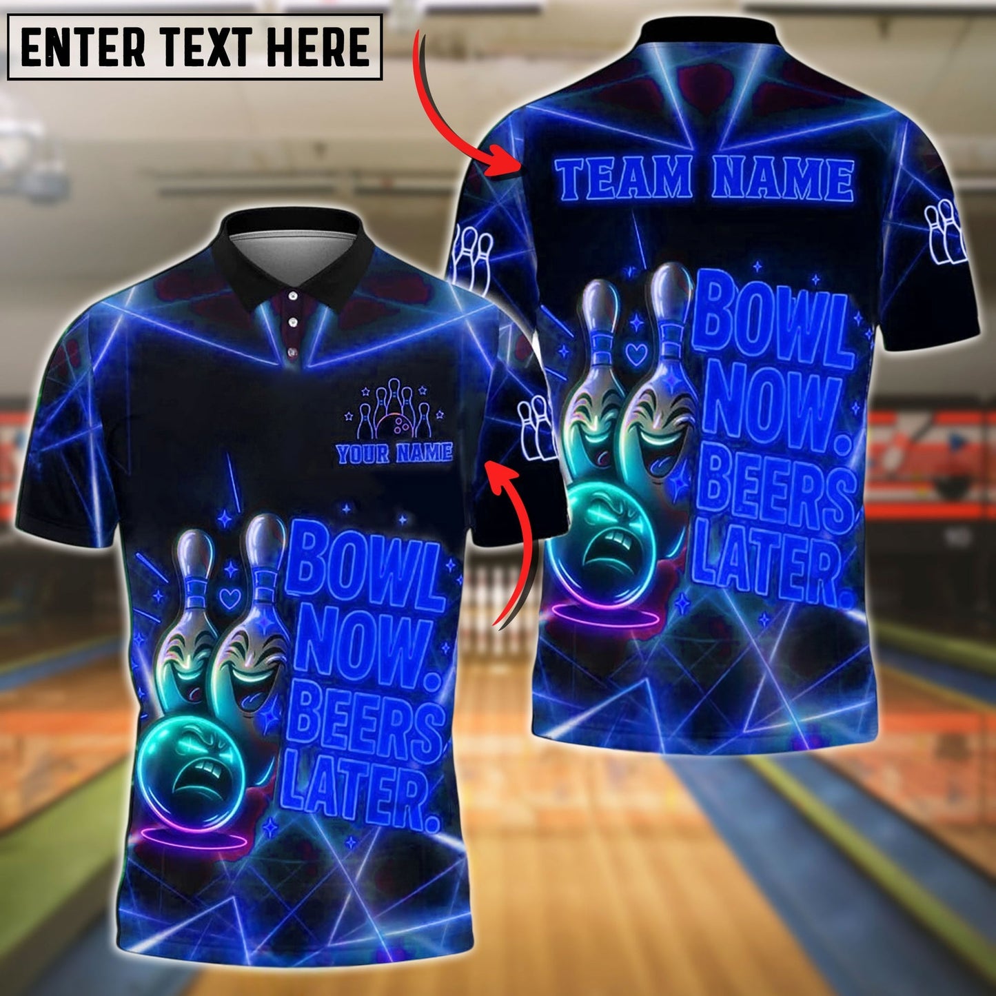 Bowling And Pins Neon Now Beers Later Funny Quote Customized Name 3D Shirt (4 Colors)
