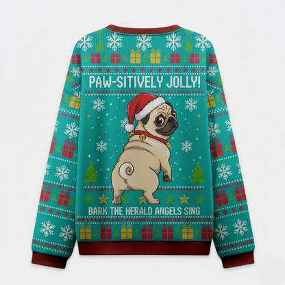 🐶 Pawsitively Jolly Pug Sweater – Funny Dog Lover Ugly Christmas Pullover