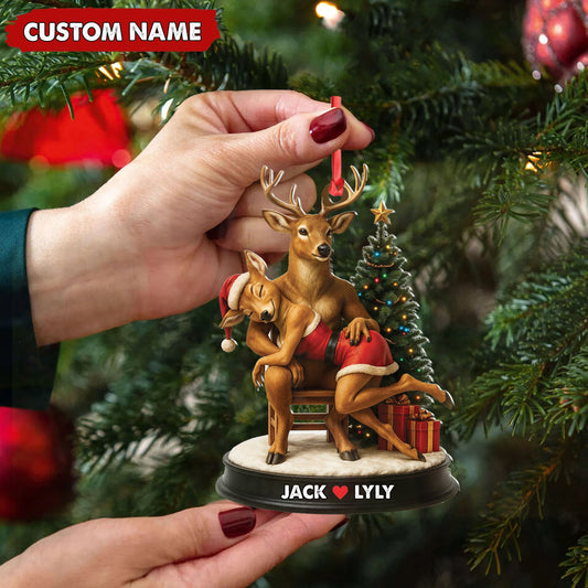 Personalized Acrylic Deer Couple Christmas Ornament - Romantic Holiday Decor for Couples & Wildlife Lovers