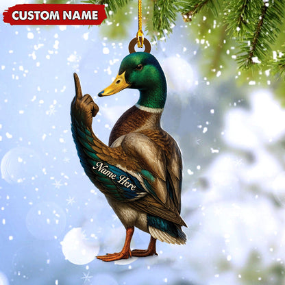 Personalized Funny Duck Fukin' Finger Hunting Acrylic Christmas Ornament Custom Gift for Hunters