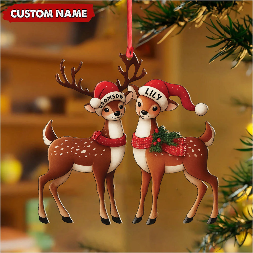 Personalized Couple Reindeer Acrylic Ornament - Cute Custom Deer Christmas Tree Gift for Couples