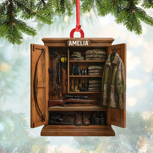 Personalized Hunter’s Gear Closet Ornament, Custom Name Hunting Equipment Christmas Decoration