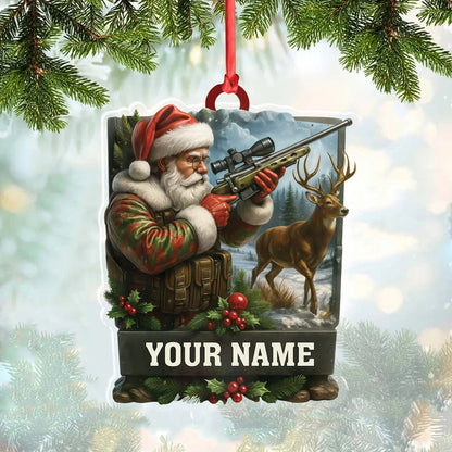 Custom Name Santa Hunter Ornament, Deer Hunting Christmas Tree Decor, Personalized Camo Gift