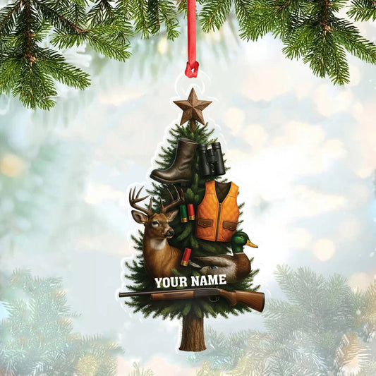 Custom Name Hunting Christmas Tree Ornament, Deer & Duck Hunter Decor, Personalized Outdoorsman Gift