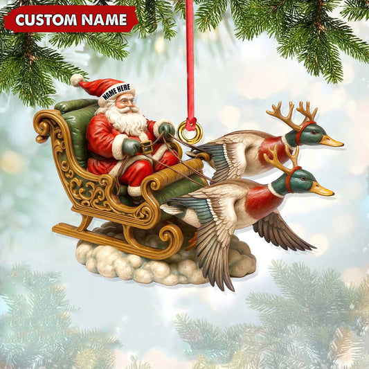 Personalized Santa Sleigh Duck Ornament, Custom Name Christmas Gift for Hunters
