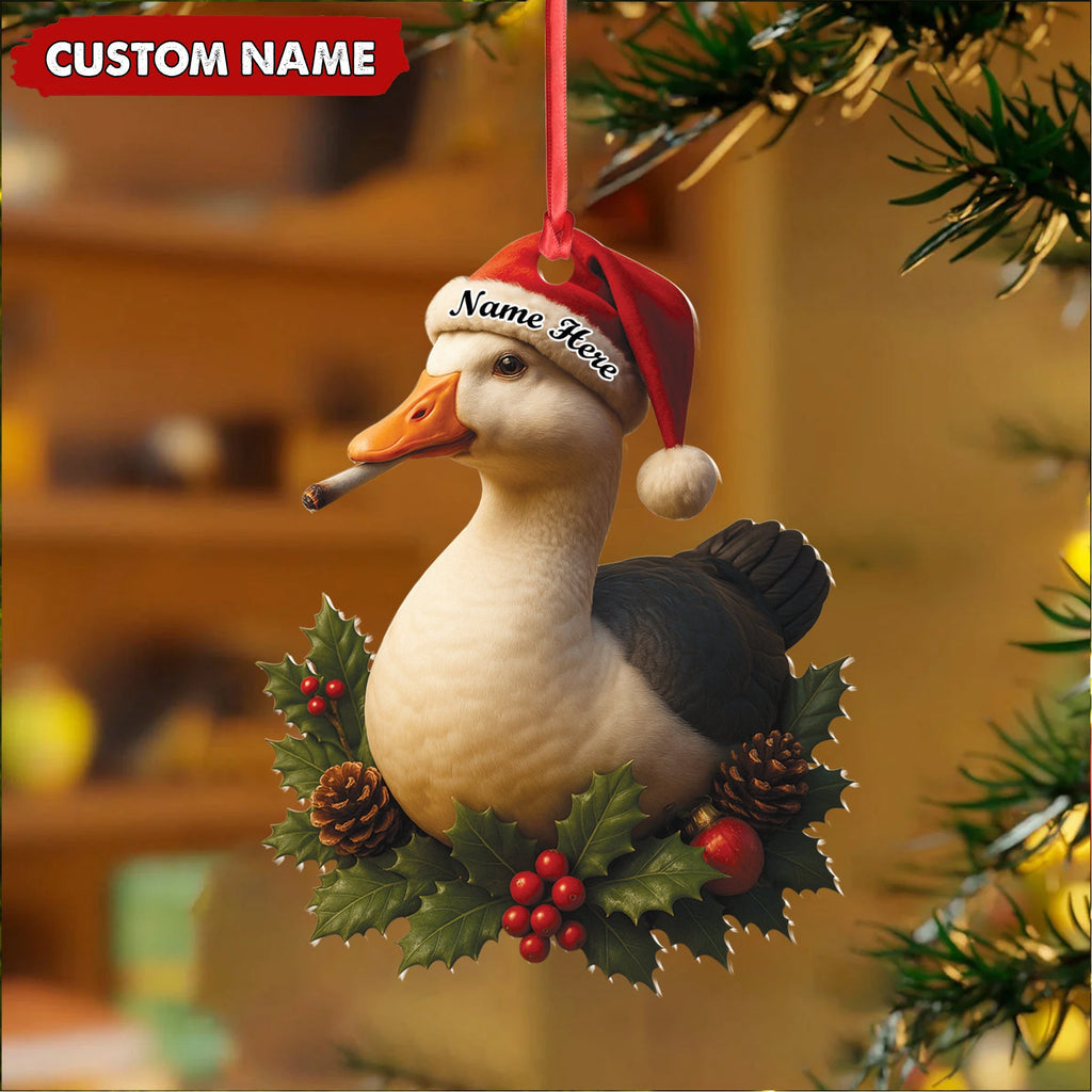 Personalized Funny Duck Smoking Acrylic Christmas Ornament - Custom Name Holiday Gift for Hunters & Outdoor Lovers