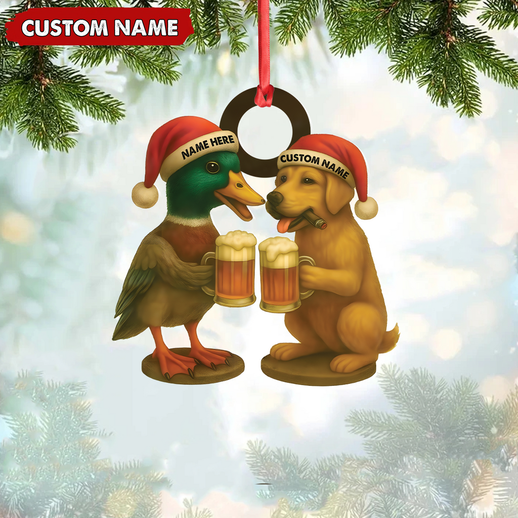 Custom Duck & Dog Acrylic Christmas Ornament - Personalized Hunter Gift