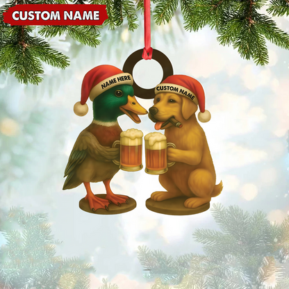 Custom Duck & Dog Acrylic Christmas Ornament - Personalized Hunter Gift