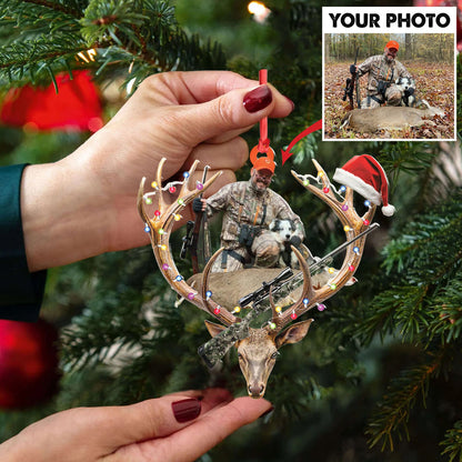 Personalized Hunting Aclyric Christmas Ornament Custom Photo Deer Antler Gift for Hunters