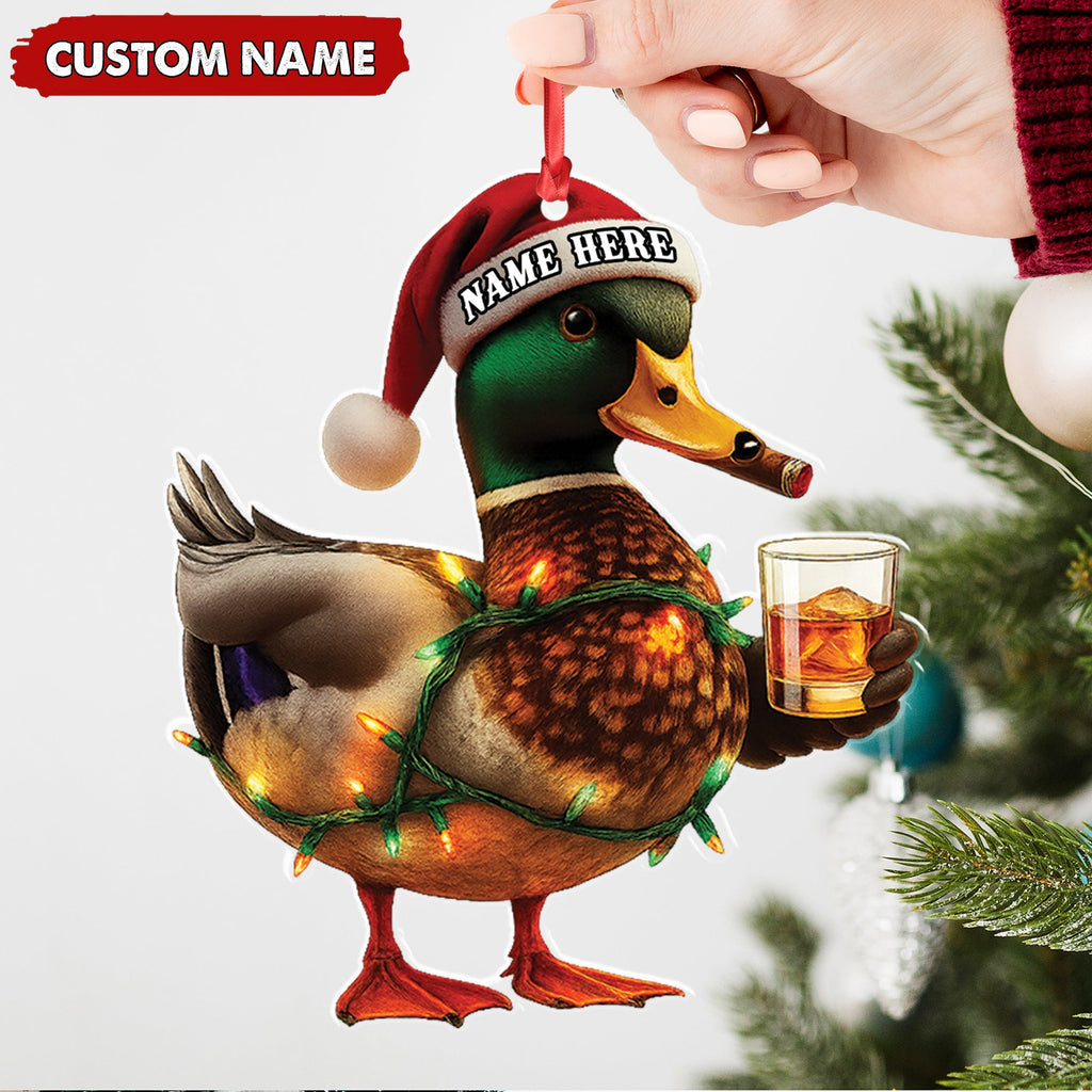 Personalized Funny Duck Smoking Acrylic Christmas OrnamentCustom Name Drinking Gift For Hunters