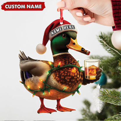 Personalized Funny Duck Smoking Acrylic Christmas OrnamentCustom Name Drinking Gift For Hunters