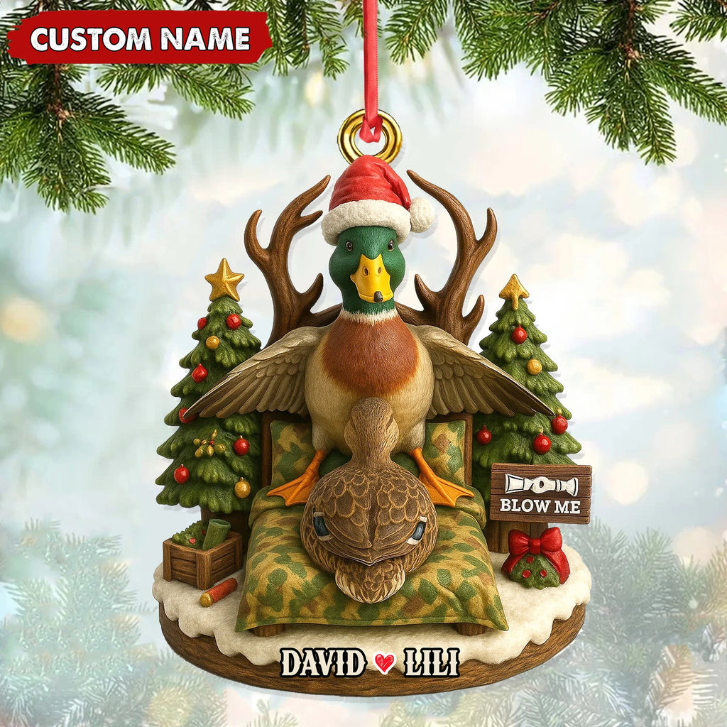 Funny Duck Hunter Couple Ornament, Personalized Christmas Gift for Hunting Lovers