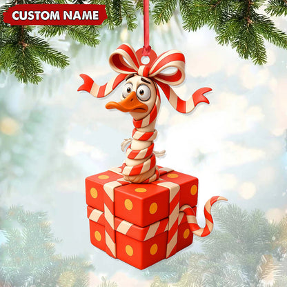 Personalized Funny Duck Gift Box Acrylic Ornament – Hilarious Christmas Decor, Perfect Gag Gift for Friends & Coworkers