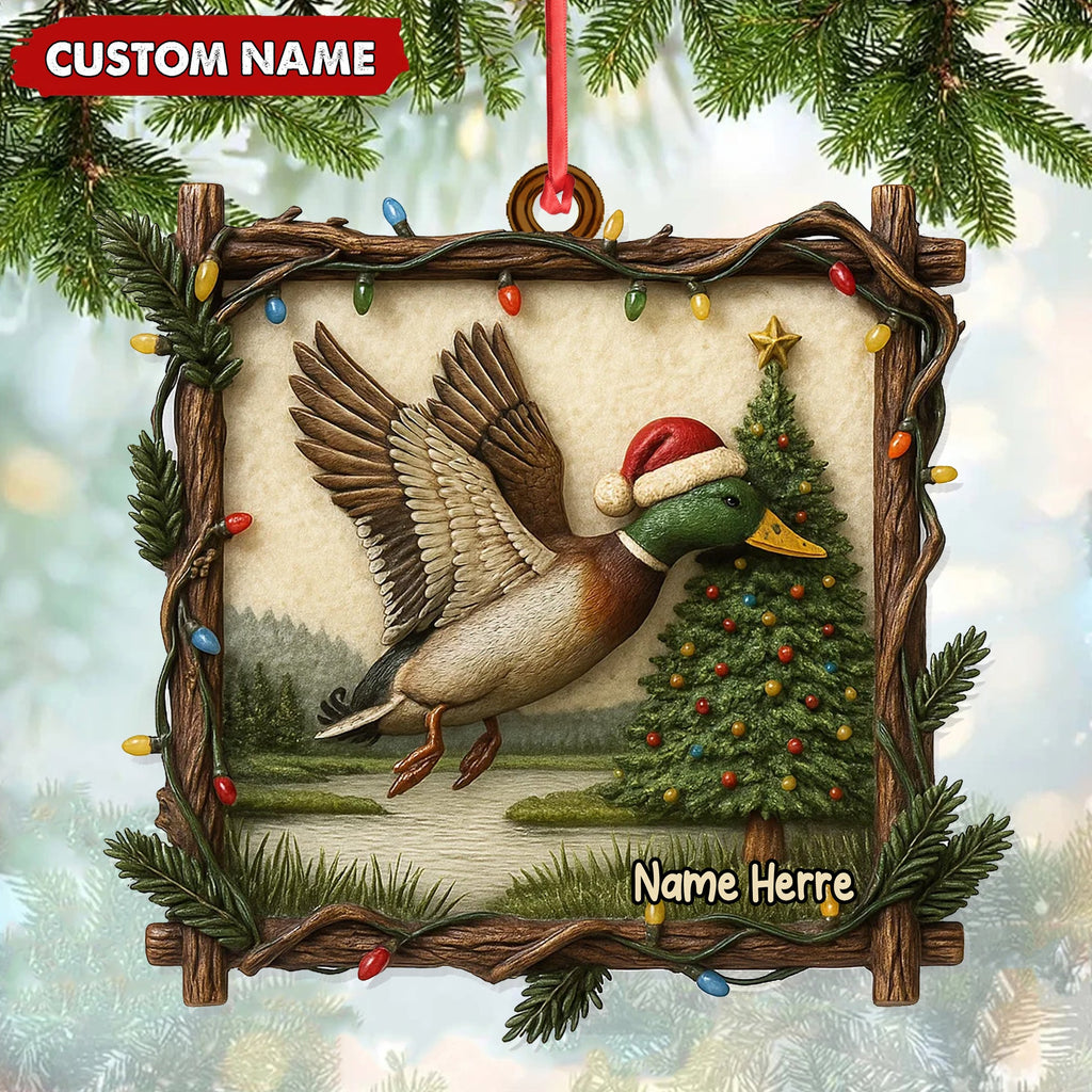 Personalized Flying Duck Christmas Ornament, Custom Name Hunting Gift for Outdoor Lovers