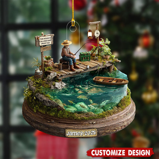 Personalized Fishing Man Christmas Ornament