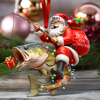 Fishing Santa Acrylic Ornament, Personalized Gifts For Fishing Lovers
