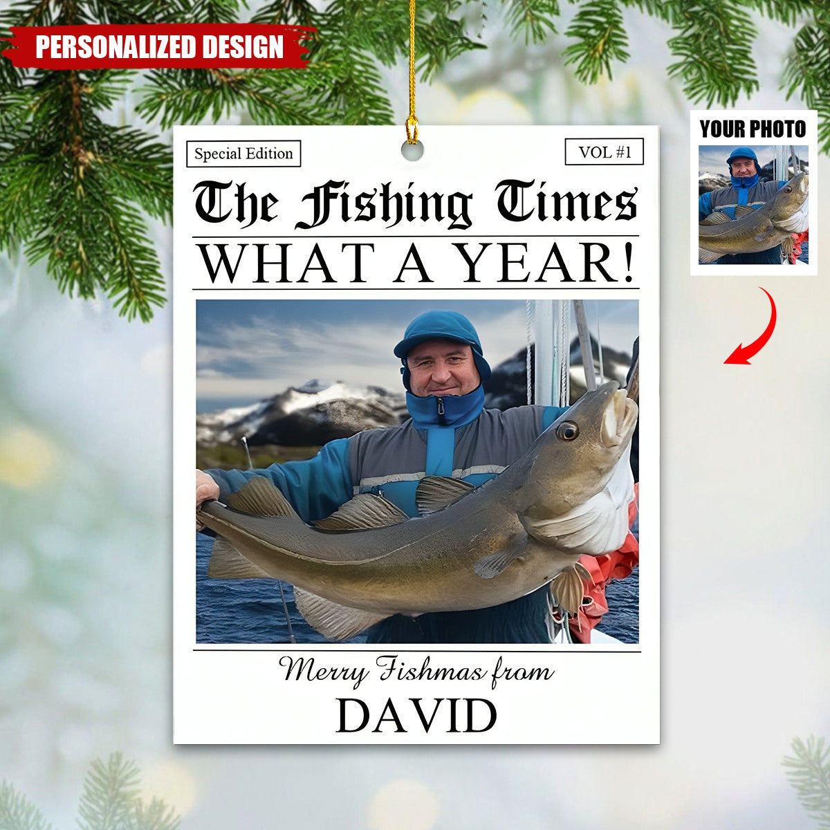 Custom Fishing Photo Ornament-Christmas Gift For Fishing Lover