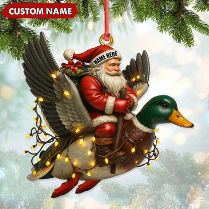 Personalized Santa Riding Duck Ornament, Custom Name Christmas Gift for Hunters