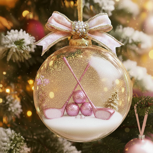 🏌️‍♀️ Golf Ornament – Sparkling Pink Golf Club & Ball Christmas Bauble