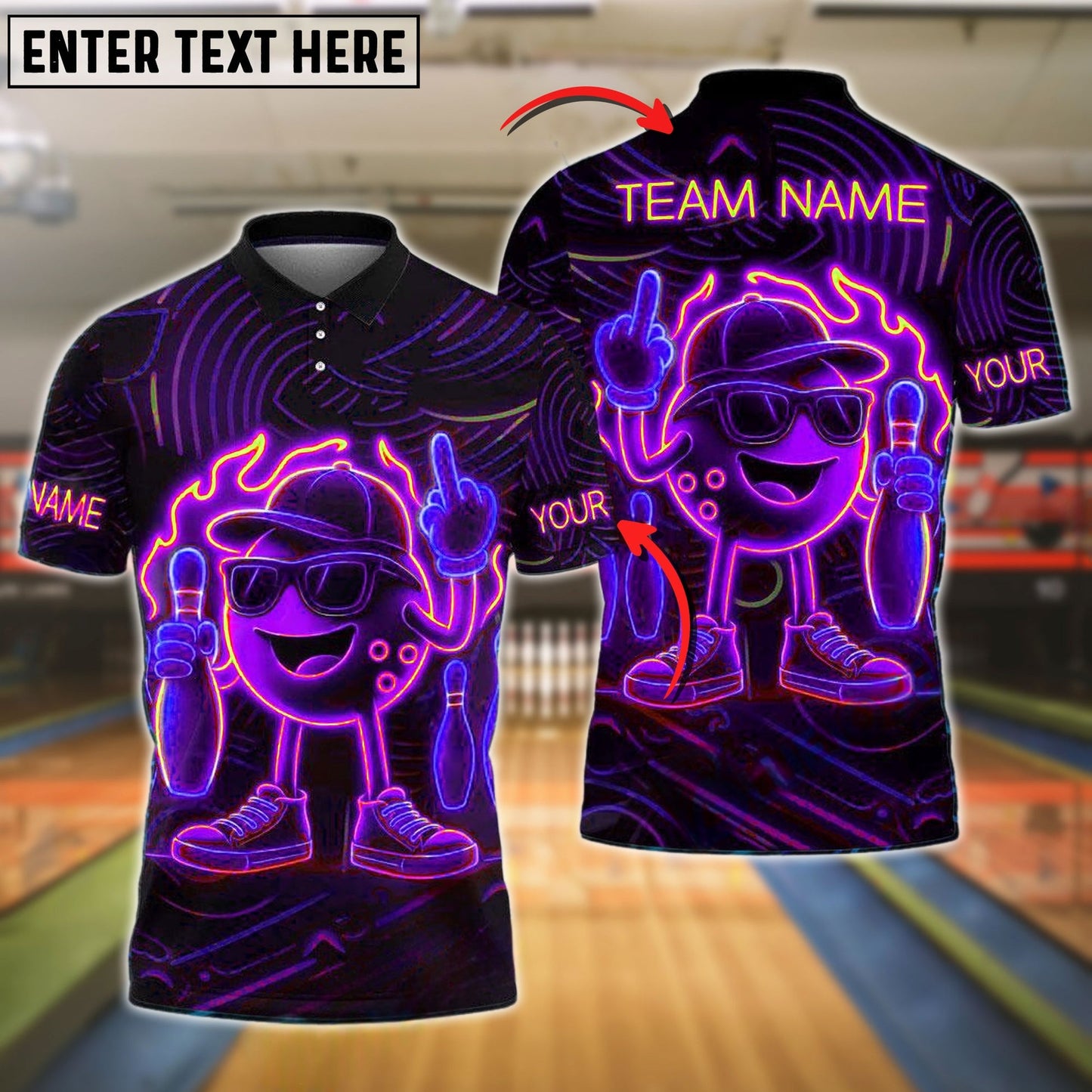 Bowling Neon Flame Customized Name, Team Name 3D Shirt (4 Colors)