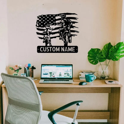 Custom American Motocross Dad and Son Metal Wall Art Sign-Personalized Biker Name Sign Decoratiom,Home Deccor
