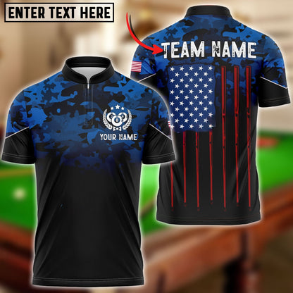 Billiard Navy US Flag Pattern Personalized Name, Team Name Unisex Shirt