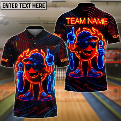 Bowling Neon Flame Customized Name, Team Name 3D Shirt (4 Colors)