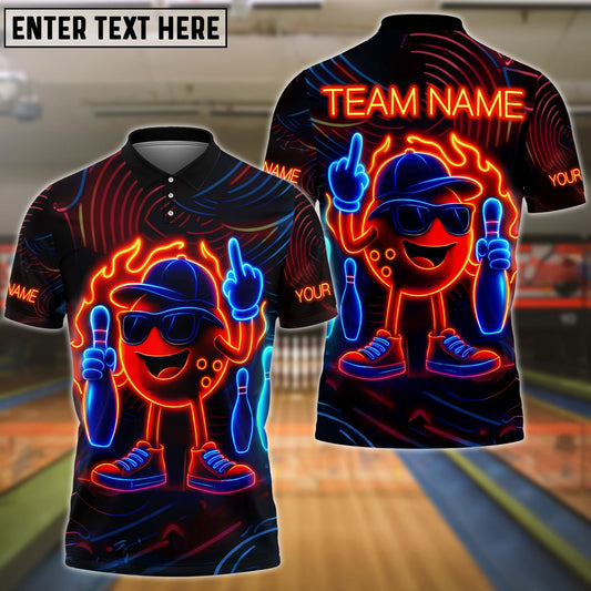 Bowling Neon Flame Customized Name, Team Name 3D Shirt (4 Colors)