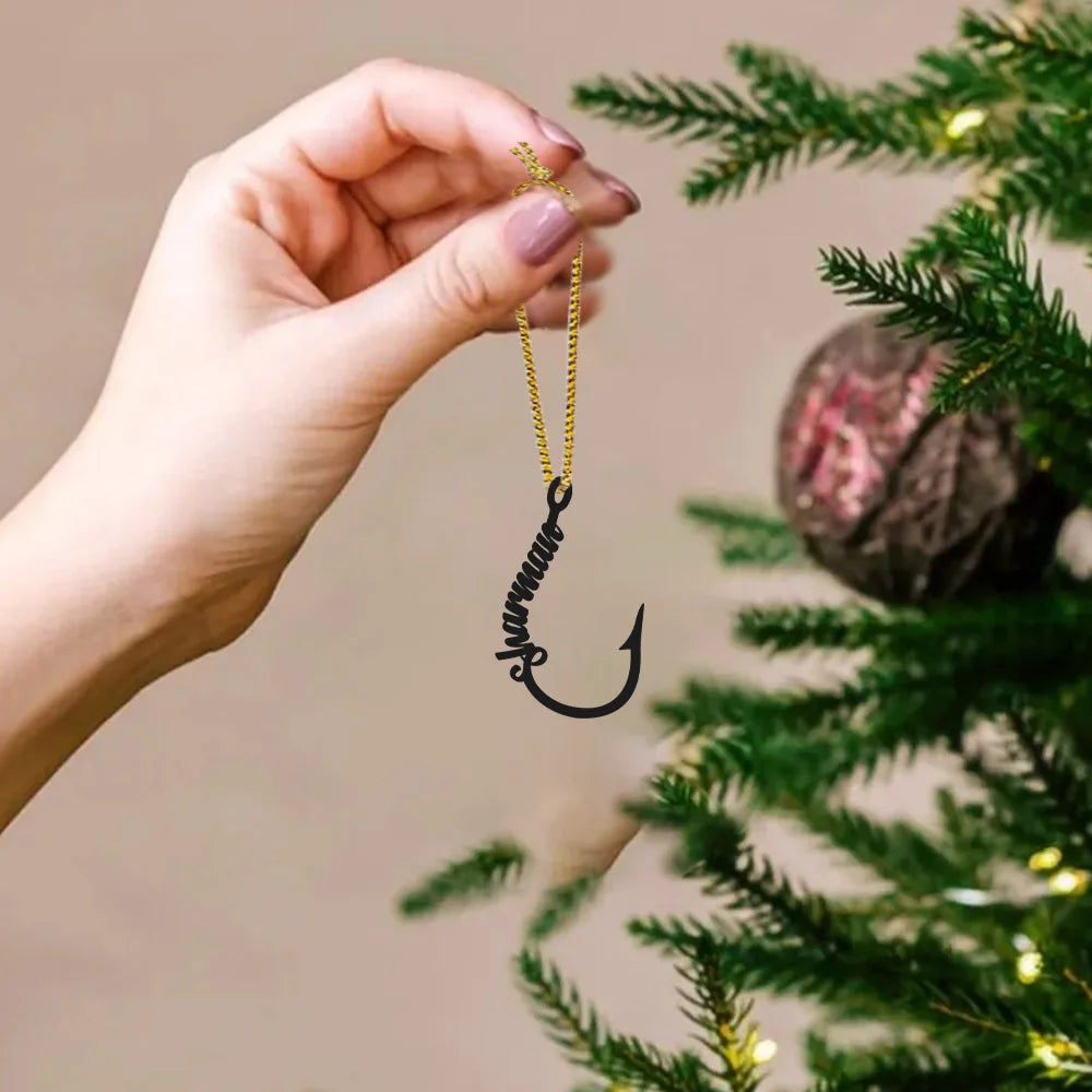 Personalised Lightweight Metal Fishing Hook Ornament with Name Christmas Tree Decoration Christmas Gift for Fishing Lovers