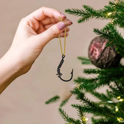 Personalised Lightweight Metal Fishing Hook Ornament with Name Christmas Tree Decoration Christmas Gift for Fishing Lovers